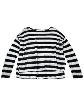 Eileen Fisher Organic Linen Striped Knit Top Sweater SZ XS Oversized Nautical